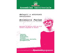 Annamaria Furlan a Taranto per incontrare delegati e attivisti della Cisl territoriale