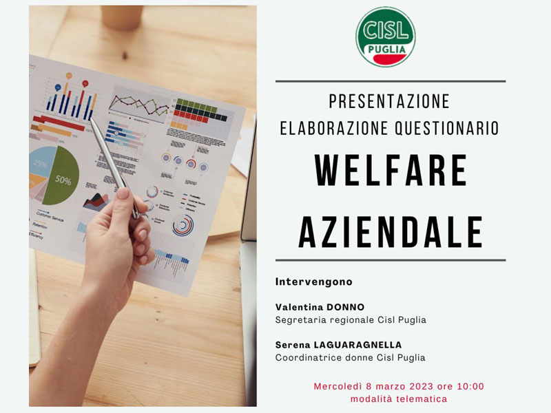 8 marzo: la Cisl Puglia presenta i risultati sul questionario 'Welfare aziendale'